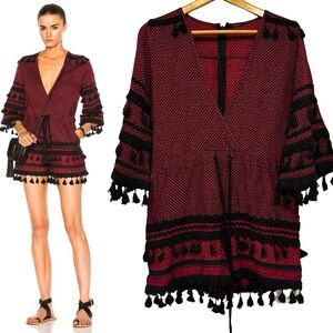 DODO BAR OR Yefet Romper Size Large Red Black Embroidered Cotton Resortwear